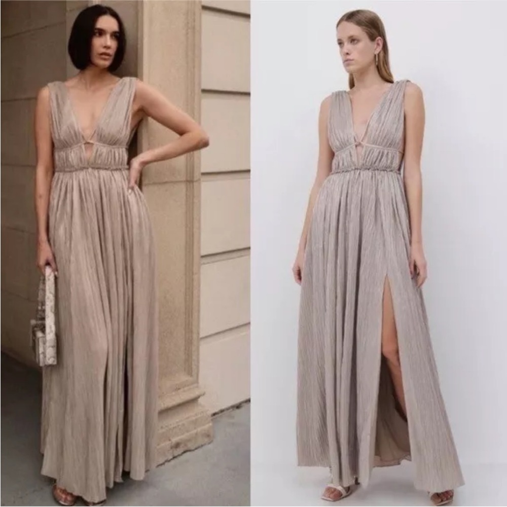 Jonathan Simkhai Womens Gold Plizza Dress RTR Rent the Runway $795 Size M